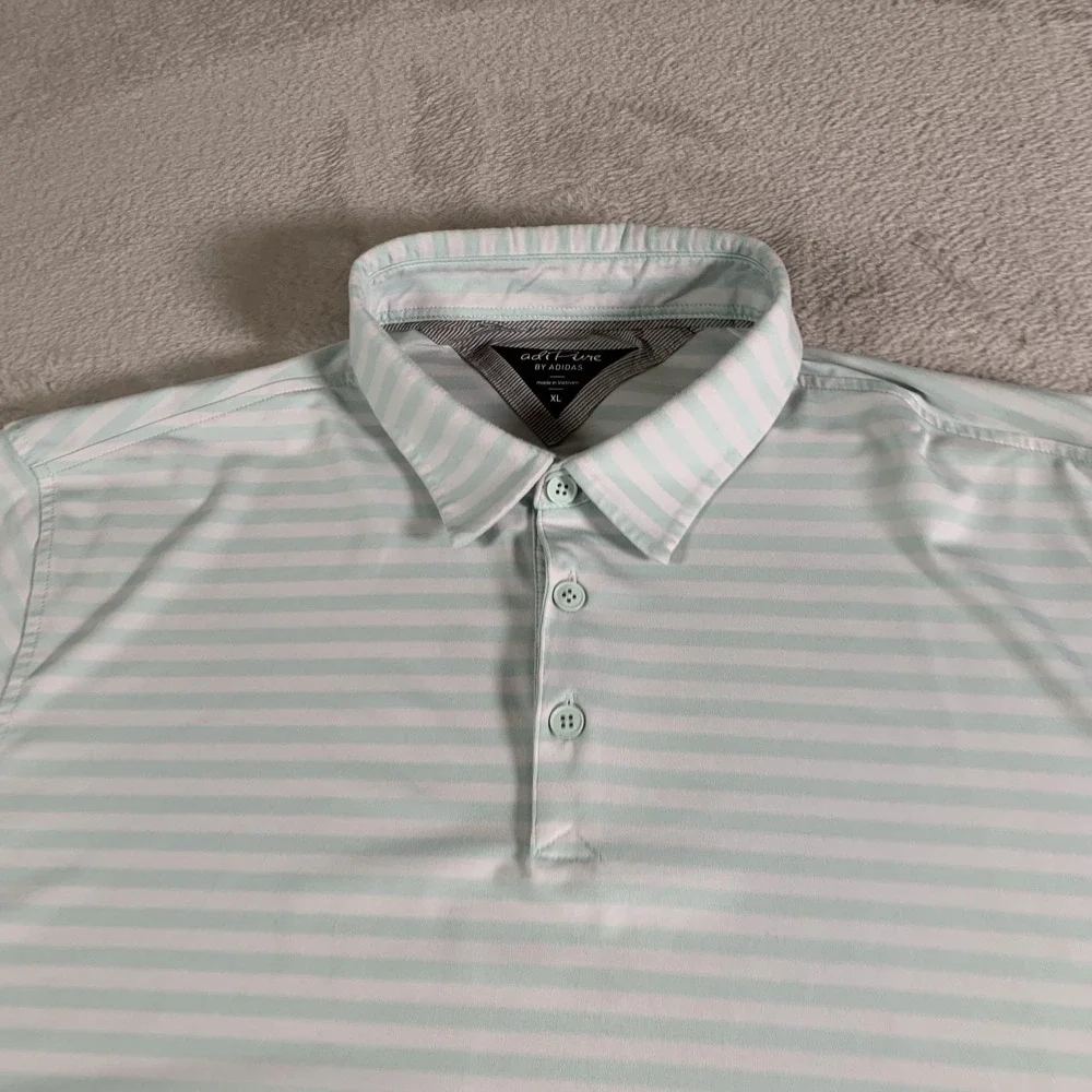 Adidas AdiPure Polo Shirt Mens XL Mint Green White Stripe Golf Performance‎